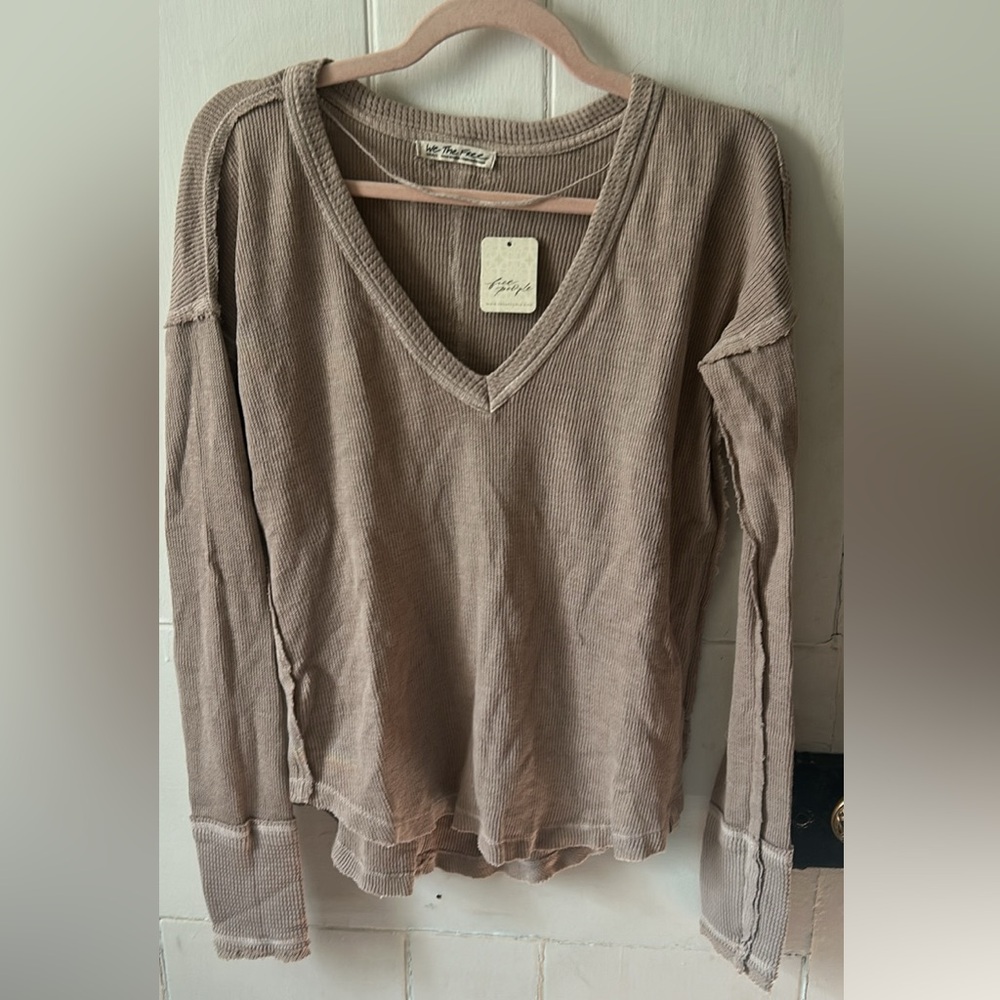 V-Neck Ribbed Long Sleeve Top